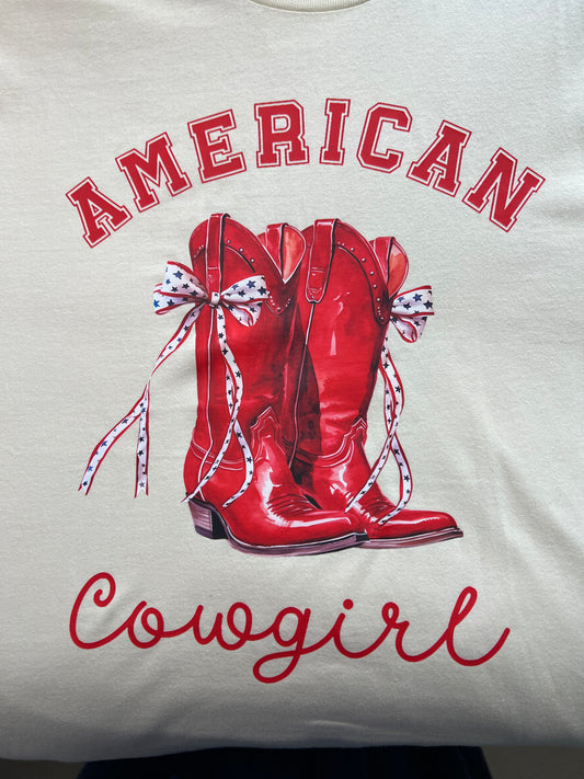 Short Sleeve T-Shirt -6901-American Cowgirl Red Boots